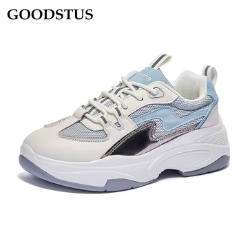 

GOODSTUS Women Mesh Clunky Sneaker Breathable Multiple Colour Thick Sole Height Increase Solid Comfortable Female Casual Shoes