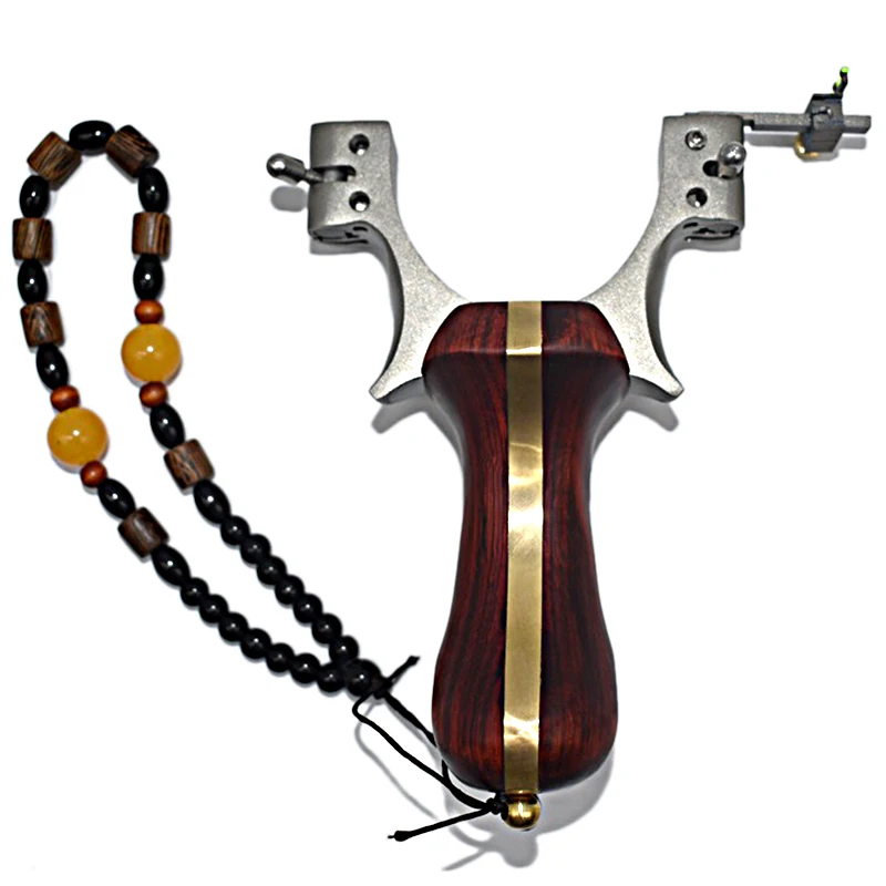 

Hunting Slingshot Stainless Steel Catapult + Wood Patch Handle Rubber Band Slingshots Outdoor Shooting Game Sling Shot