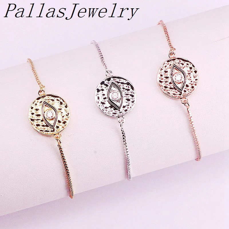 10 шт модное серебристое/золото/розовое золото проложить CZ глаз круглая цепочка браслет регулируемый Женский Ювелирные изделия для вечеринок