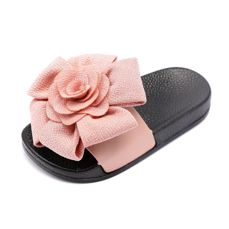 Детские пляжные тапочки с большими цветами; обувь для маленьких девочек; детские Нескользящие тапочки из пвх; домашняя обувь для ванной - Цвет: Розовый