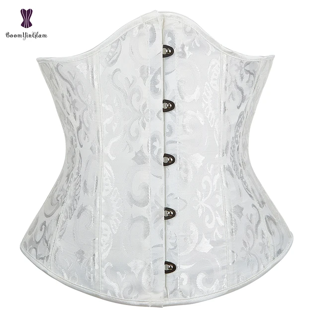 Wholesale Dropshipping Corset Underbust Waisttrainer Gothic Boned Chest Binder Gorset Sexy Femme Floral Plus Size Korsett Women ivory