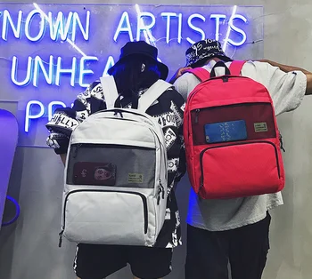 

Top Designer Visible Pocket Backpack Teenage School Laptop Backpack Weekend Travel Cloth Outdoor Bag Unisex Youth Couple BagD925