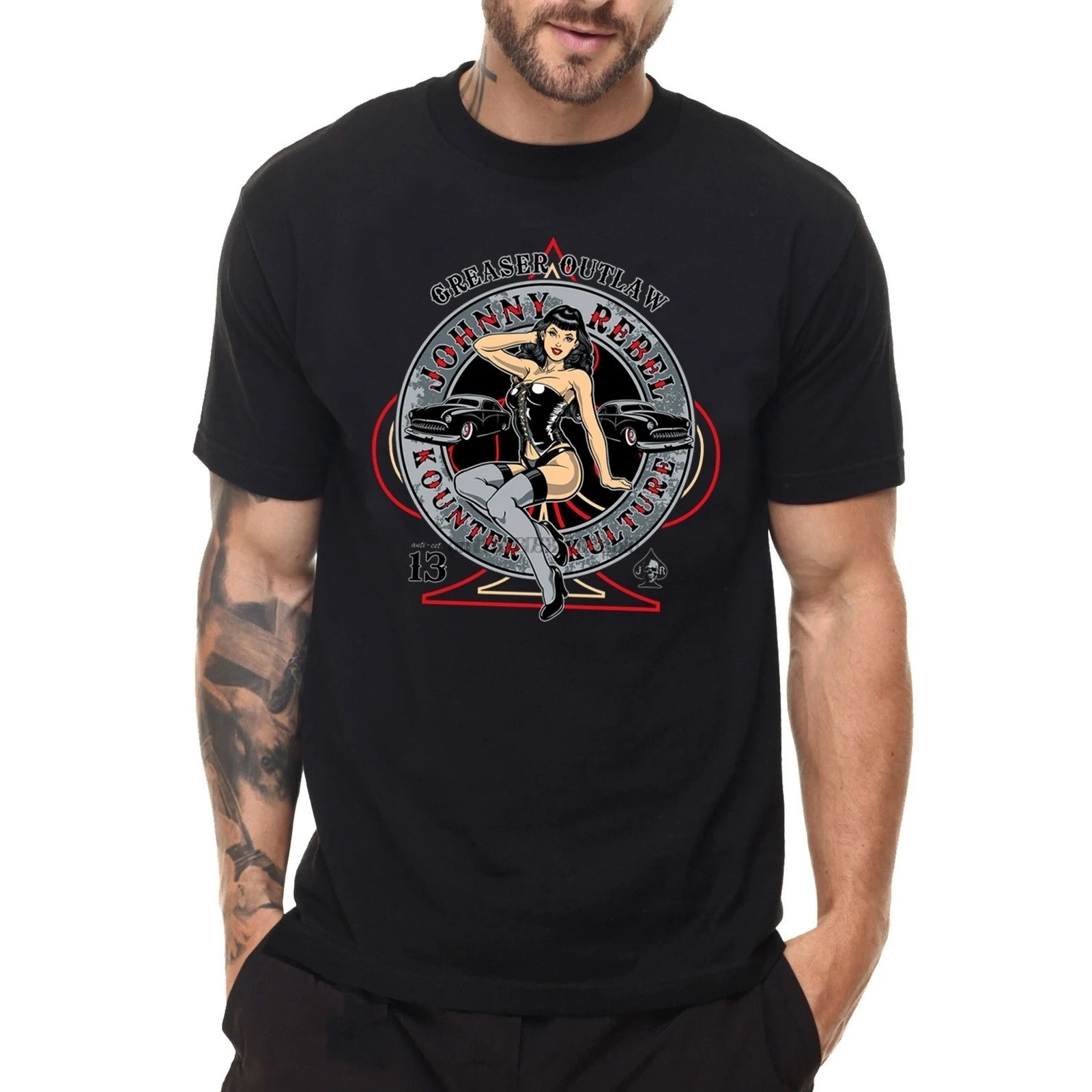 メンズラッキー 13 Greaser アウトロー黒 Tシャツカフェレーサーオートバイバイクライダー Tシャツファッショングラフィック Tシャツショート Tシャツ Aliexpress