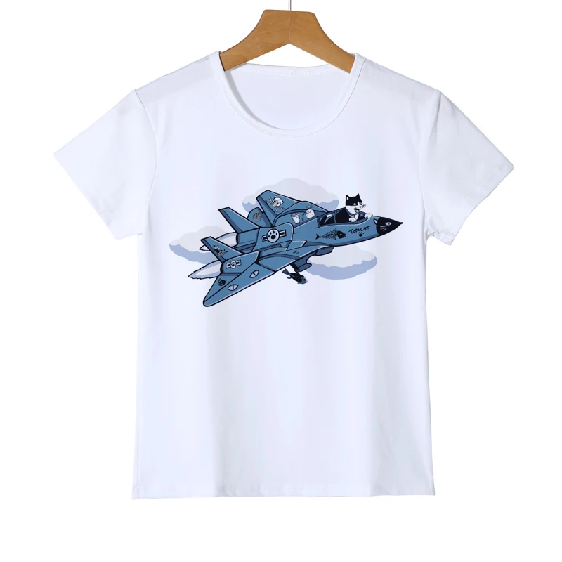 Футболка для маленьких мальчиков и девочек с забавным рисунком кота, летающего самолета, модная летняя футболка, Детская футболка с вертолетом, Детская футболка, Z32-4