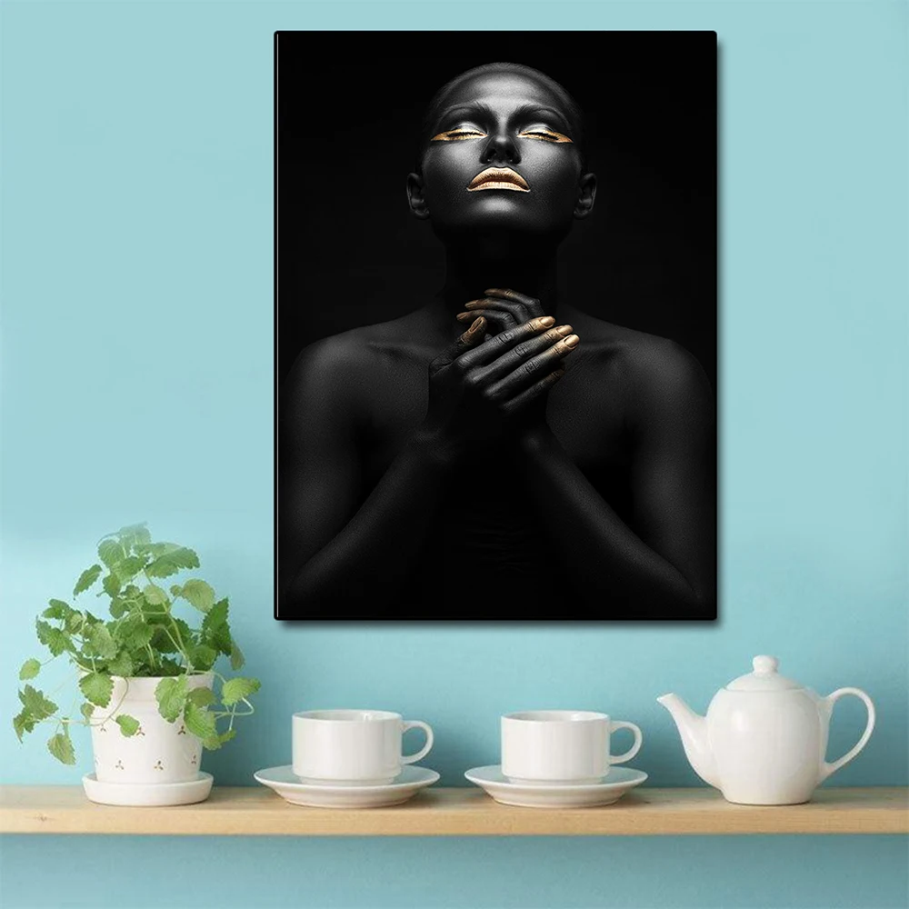 

Canvas Printed Home Decoration Modern Pictures African Black Women Pray Wall Art Painting Nordic Style Poster For Living Room