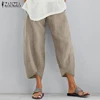 ZANZEA Vintage Linen Pants Women's Summer Trousers Casual Elastic Waist Asymmetrical Pantalon Female Cropped Pants Oversized ► Photo 2/6