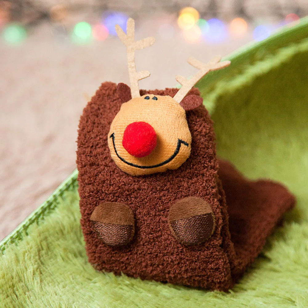 Baby velvet Santa Claus winter pair of sex-free socks cute plush comfort