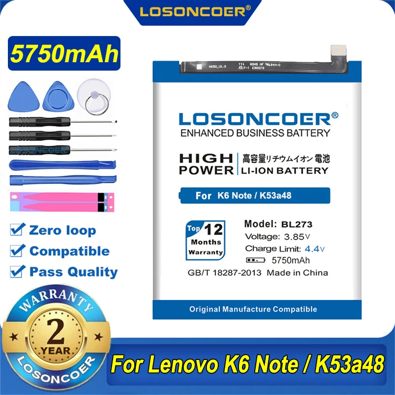 100% Original LOSONCOER 5750mAh BL273 Battery For LENOVO K6 Note Dual SIM | Мобильные телефоны и аксессуары