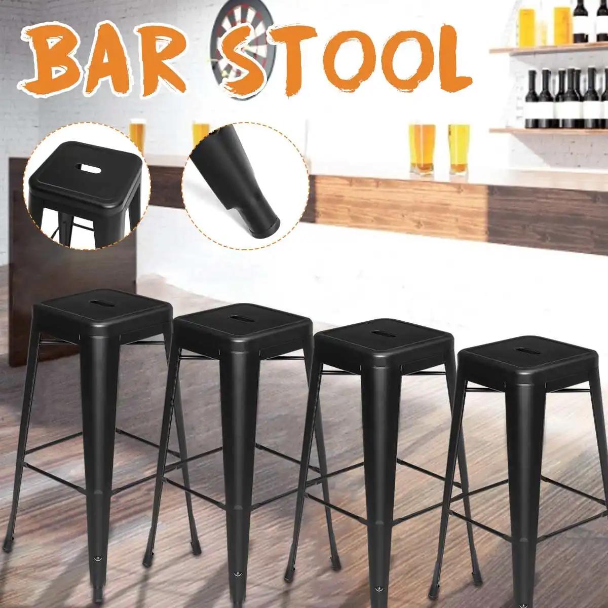 

New 4 PCS Black Metal Nordic Bar Stool Modern Wrought Iron Bar Chair Fashion High Stool Dining Chair For Bar Home Kitchen