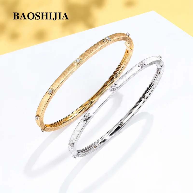 BAOSHIJIA Real 18K White Gold Women's Natural Diamonds Bracelet Luxurious Fashion Jewelry Classical Anniversary Present