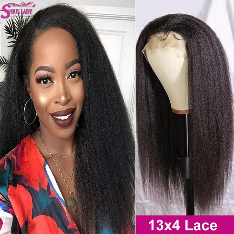 Soul Lady 30inch Kinky Straight Wig 13x4 Yaki Human Hair Wig Glueless