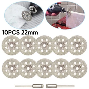 

10 Pieces Cut Off Discs Set Mandrel For Rotary Tool Mini Diamond Cutting Wheel Saw Blades Silver Saw Blades