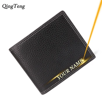 

Engraved Name Vintage Mens Wallet Genuine Leather Purses RFID Male Business Card Holder Coin Purse For Men Clutch Bag Customized