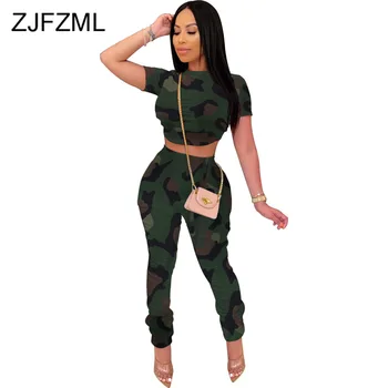 

Tie Dye Camouflage Print Two Piece Set for Women Short Sleeve Crop Top Tees and Stacked Sweatpant Jogger Sportwear Matching Suit