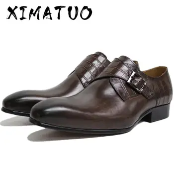 

MEN LEATHER SHOES OFFICE BUSINESS HIGH GRADE SINGLE MONK STRAP SLIP ON COFFEE BLACK LOAFERS MEN SHOE CASUAL SHOES MEN