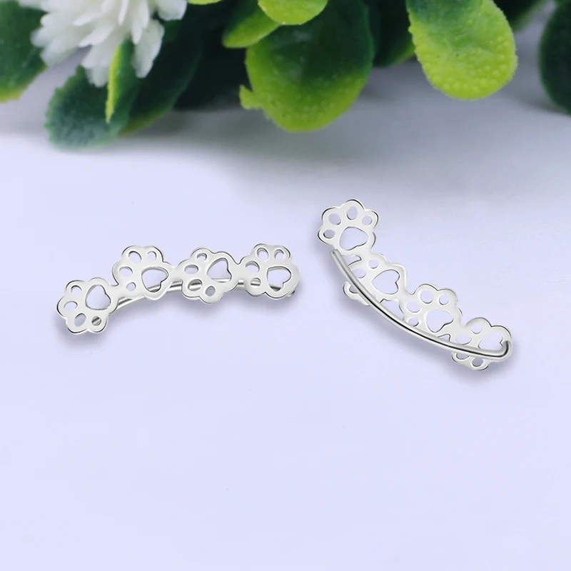 925 Sterling Silver Stud Earrings Fit Original Pandora Cute Paw Trail Cat And Dog Footprints Earring For Women Fashion Jewelry