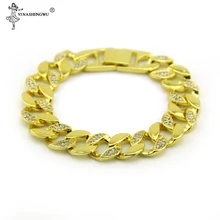 Хип хоп 16 мм 9 дюймов Золото Bling Iced Out Стразы кубинские звенья цепи браслеты Joyas мужской браслет Pulsera для мужчин ювелирные изделия