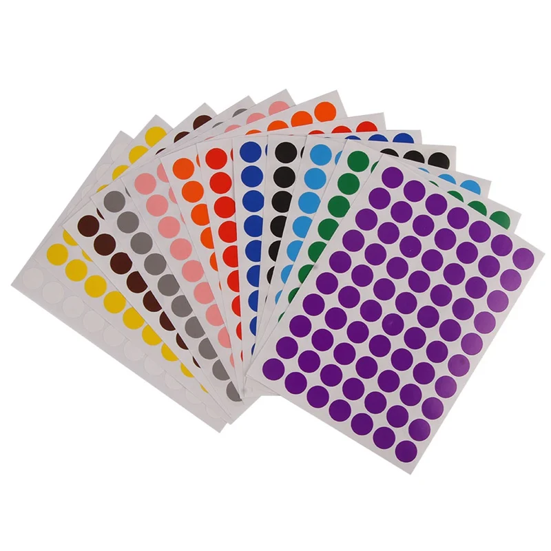 

New Arrival 12 Sheets/Pack 10mm Circle Color Coded Adhesive Label Dot Sticker Round Code Stickers