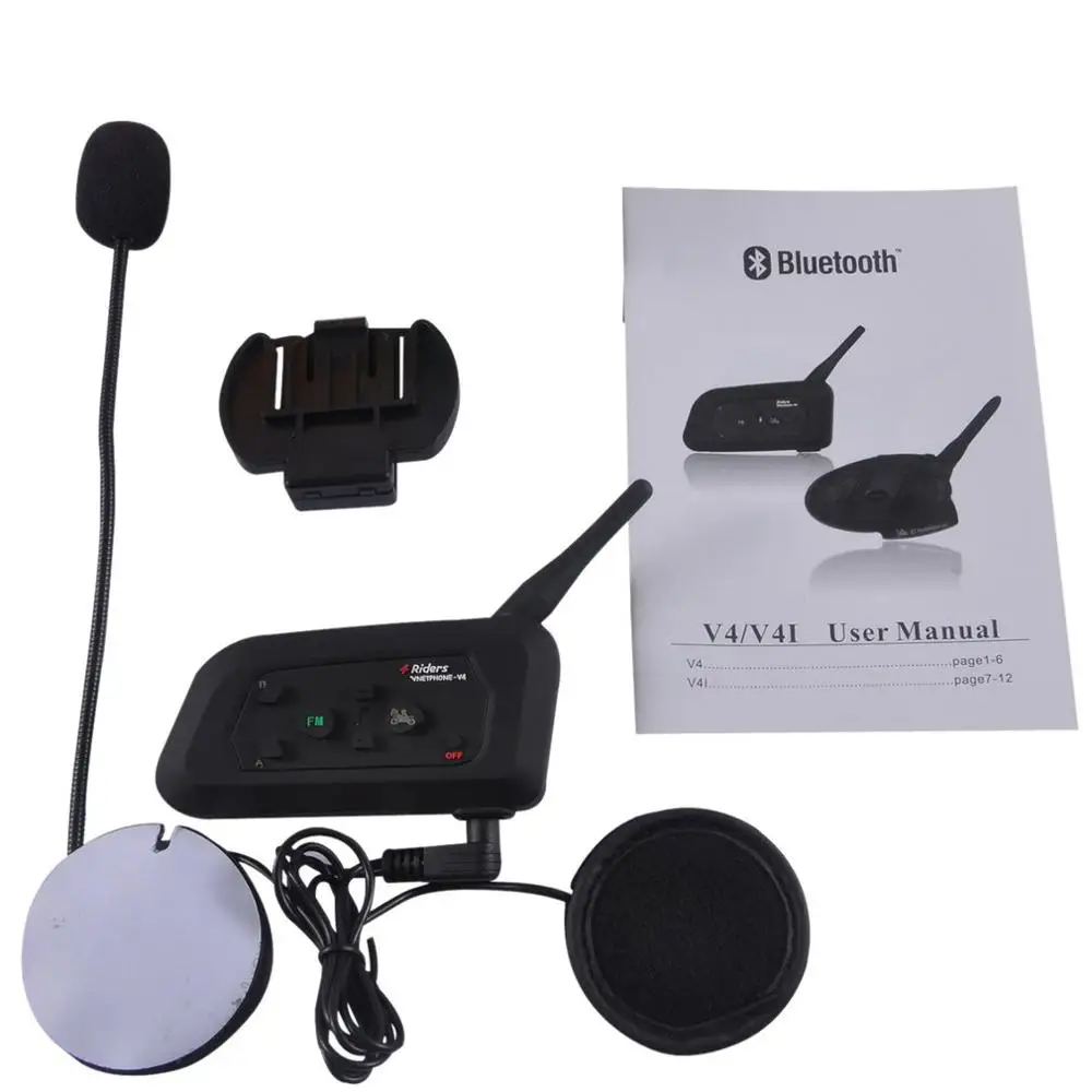 Мотоциклетная рация V4 полнодуплексный шлем в режиме реального времени, Гарнитура Walkie-talkie 1200 м, беспроводная мотоциклетная гарнитура