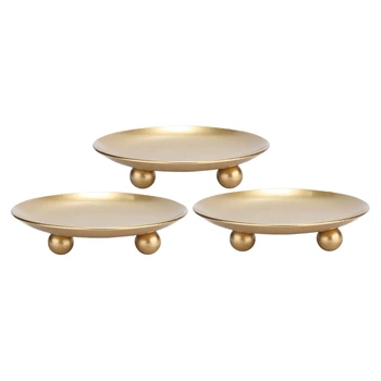 

3 Pack Iron Plate Candle Holder Decorative Iron Pillar Candle Plate Pedestal Candlestick for LED and Wax Candles
