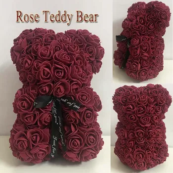 

25cm Rose Bear Teddy Bear Artificial Foam Roses for Window Display Forever Rose Everlasting Flower Wedding Valentines Gifts