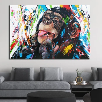 

Graffiti Colorful Cute Monkey Oil Painting on Canvas Posters and Print Scandinavian Cuadros Wall Art Picture for Home Decoration
