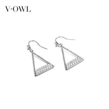 

V-Owl Triangle Zircon Titanium Steel Ear Pendant Simple Titanium Steel Anti-Inlaid Zircon Trendy Ear Stud Earrings