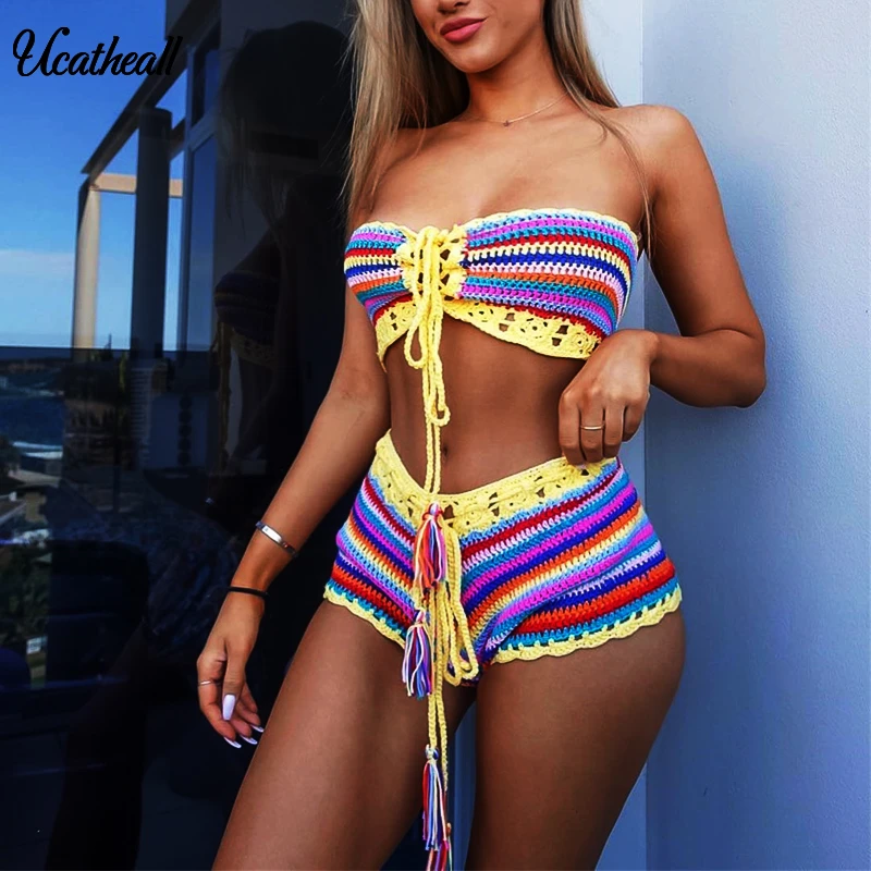 Fishing Net Women Two Piece Set Summer Tank Top + Short Outfits Sets  Tracksuit Hollow Out Femme Conjuntos De Mujer - AliExpress