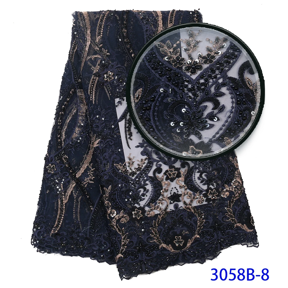 Высокое качество новейшая кружевная ткань темно-синяя вышивка аппликация Тяжелая кружевная ткань индийские ткани для свадебных платьев QF3058B