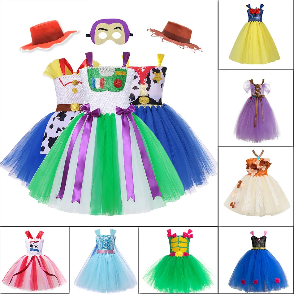 

Toddler Girls Princess Role Pretend Play Tutu Dress Elsa Anna Rapunzel Toy Story Jessie Woody Buzz Ninja Turtles Party Clothing
