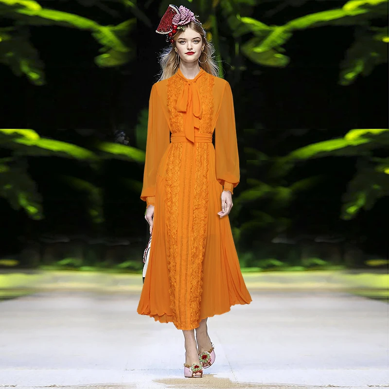 保障できる 2020 春の新作女性のためのスリーブエレガントなヴィンテージ女性カジュアルレース花秋ロングドレス 最終値下げ