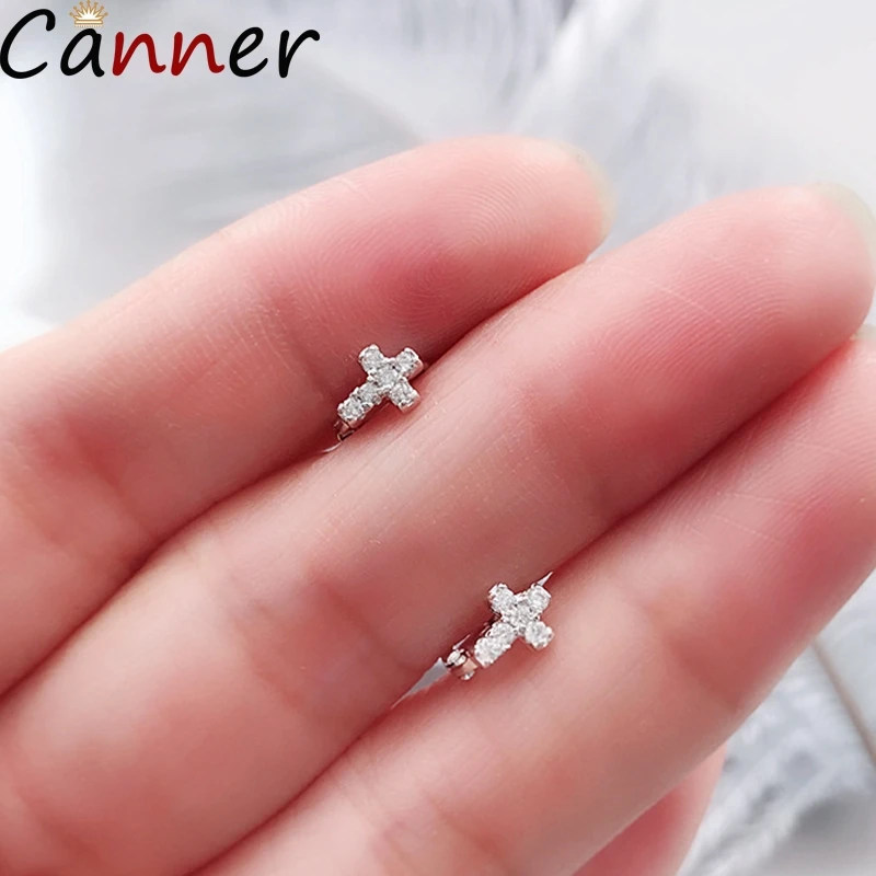 Canner 925 пробы женские серебряные серьги стерлинговые серебряные серьги в виде креста уха кости мини серьги для женщин Девушка простые ювелирные изделия