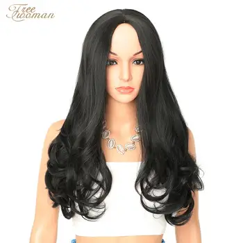 

FREEWOMAN Natural Black Synthetic Wig With Hairline Body Wave Wigs For Women Glueless Hair Extension Full Heat Resistant Fiber