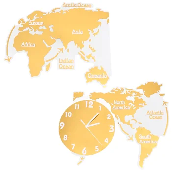 

1pc Acrylic Silent Wall Clock World Map Wall Clock Mute Wall Lamp without Battery for Home Office Living Room (60cm White)