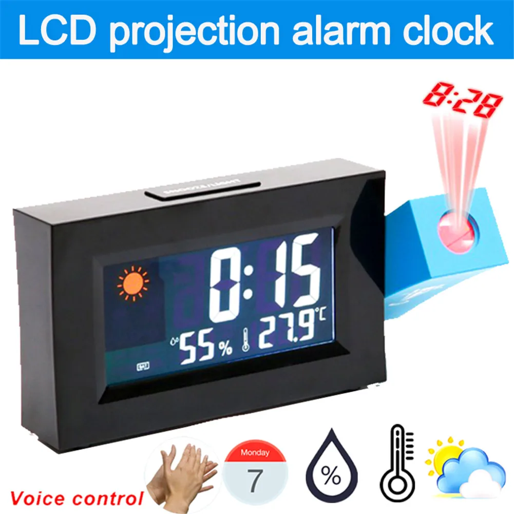 

Projection Alarm Snooze Clock LED Backlight Display Weather Station Thermometer Humidity Monitor USB Rechargeable