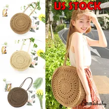 New Women Straw Retro Bag Handwoven Round Rattan Shopping Bags Crossbody Bag Tote Handbag Vintage Knitted Messenger Purse Hot