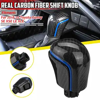 

High Quality Real Carbon Fiber Automatic Car Gear Shift Knob With Silver/Red/Blue Strip For Toyota Camry SE XSE LE XLE 2018-2020