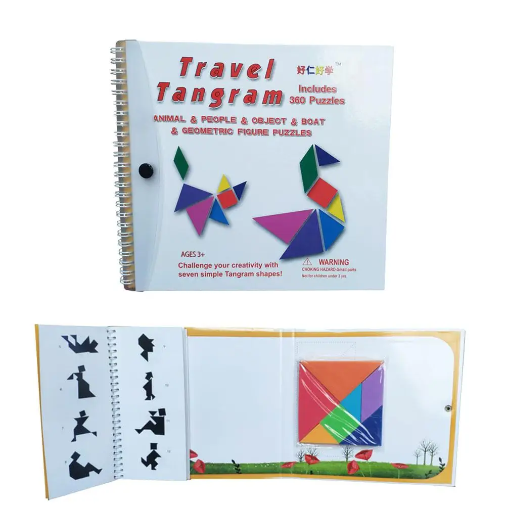 Tangram Игра Головоломка путешествия игры головоломки с решением вопросы красочная книга форма обучающая игрушка для малышей Дети