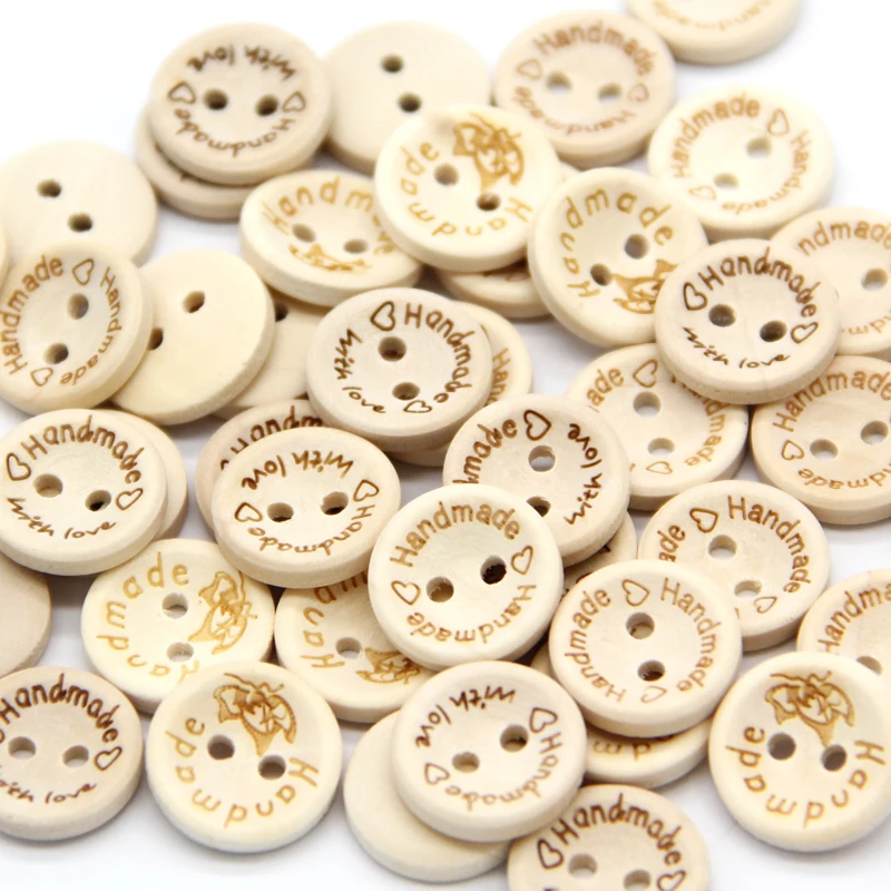 Natural Wooden Buttons Wedding Clothing Decor Handmade Letter Love