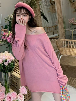 

PX221 Loose Slouchy style open shoulder medium length knitted sun proof Long Sleeve T-Shirt Top for women