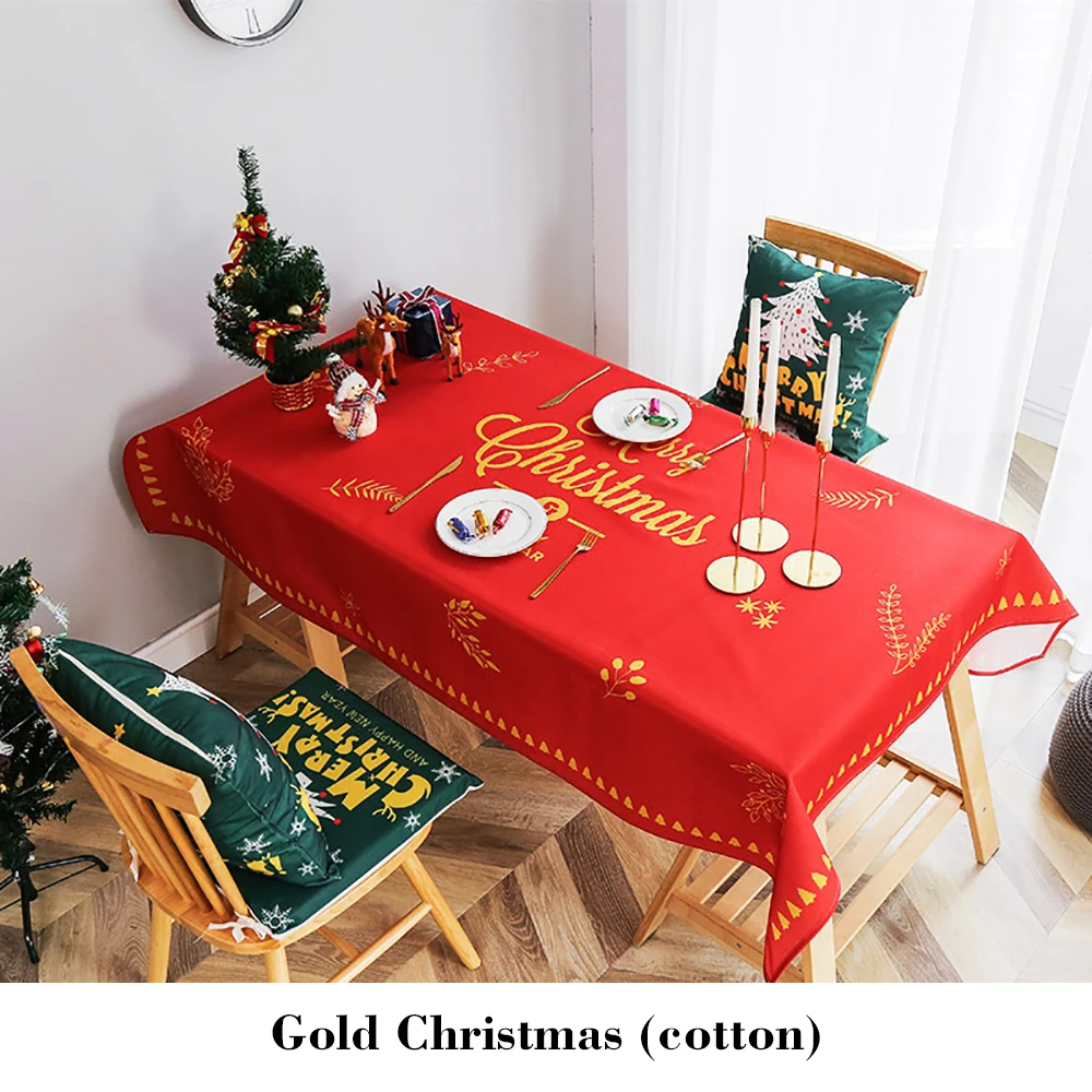 Christmas Day Red Cotton and Linen Velvet Rectangular Tablecloth Festive Desk Coffee Table Cloth Cover Towel