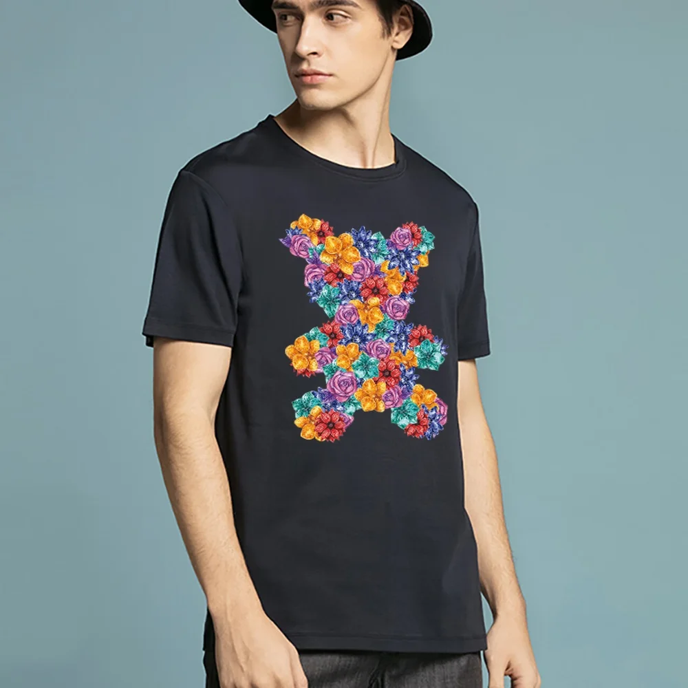 2022 Summer Bear Print Short-sleeved T-shirt Male Short Sleeved Summer Casual Loose O-Neck Tees Harajuku Streetwear Men T Shirt