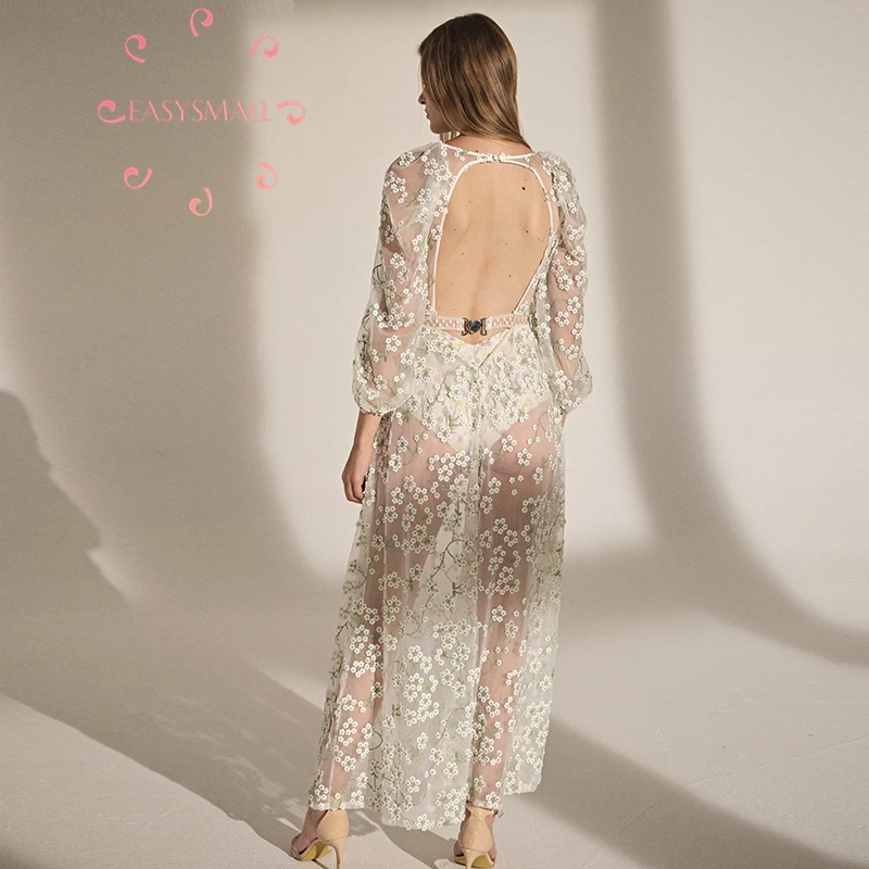 EASYSMALL For love lemons женское платье с вышитым цветком и сеткой, вечерние платья высокого класса, уличная одежда с высокой талией, платья без рукавов