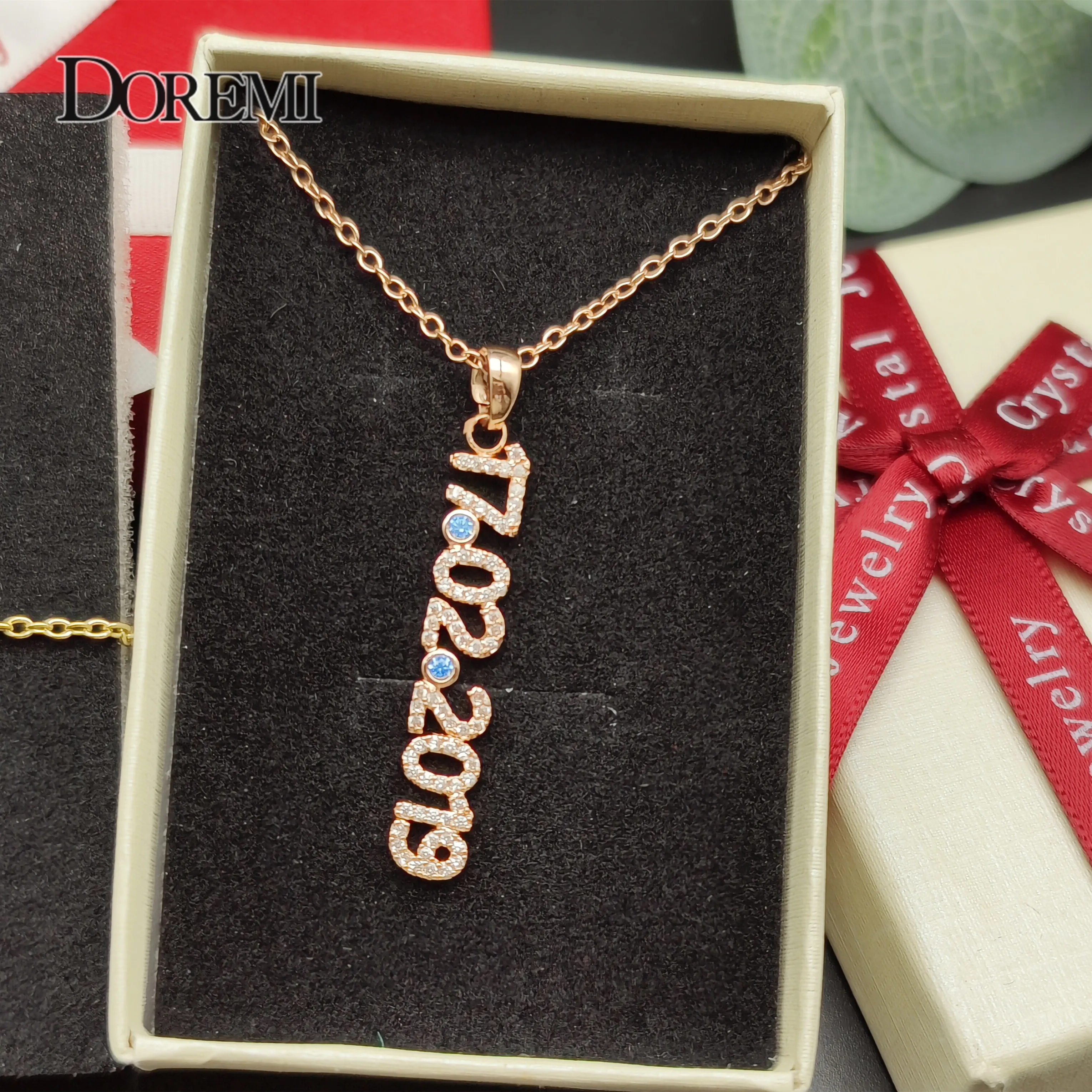 DOREMI Sterling Silver Crystal Name Necklace Save Date Number Bracelet Women Fine Jewelry custom elegant luxury rose gold foiling letterpress save the date wedding invitation cards greeting cards thank you cards custo