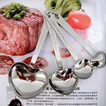 

4pcs Stainless Steel Heart Shaped Measure Measuring Spoons Cooking Baking Cup
