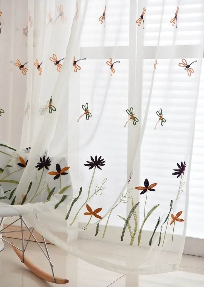 

New European/Fresh/American Style Curtain for Living Room Dragonfly Embroidered Yarn Curtain Finished Custom Processing Curtain
