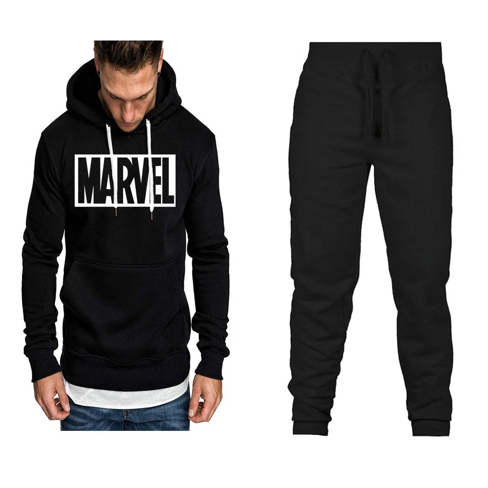 

2019 Winter New MARVEL Print Tracksuits Men Sportswear Men Hoodies+Pants Suits Men outwear tracksuit Sweatshirts free shipping