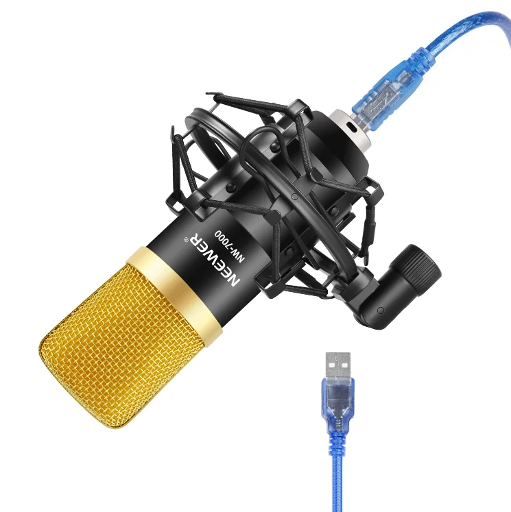 Neewer NW-7000 USB конденсаторный микрофон комплект для Windows и Mac с металлическим микрофоном ударное крепление шарикового типа анти-ветер пены крышка - Цвет: Gold