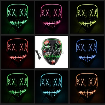 

Creative Halloween Gift Neon Light Up Mask Scary Face Led Mask The Purge Movie Cosplay EL Mask For Adult Women Men Rave