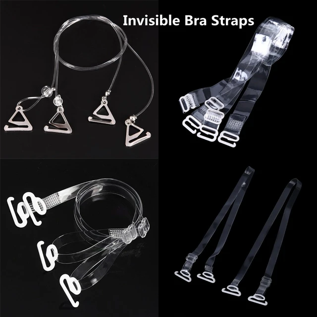 2/4pcs Metal Buckle Bra Straps Belt Women's Elastic Transparent Silicone Bra  Straps Adjustable Intimates Accessories